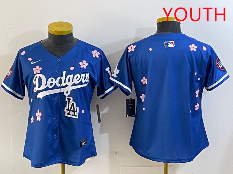 Youth Los Angeles Dodgers Blank Blue Sakura Edition 2025 Nike MLB Jersey style 6->youth mlb jersey->Youth Jersey